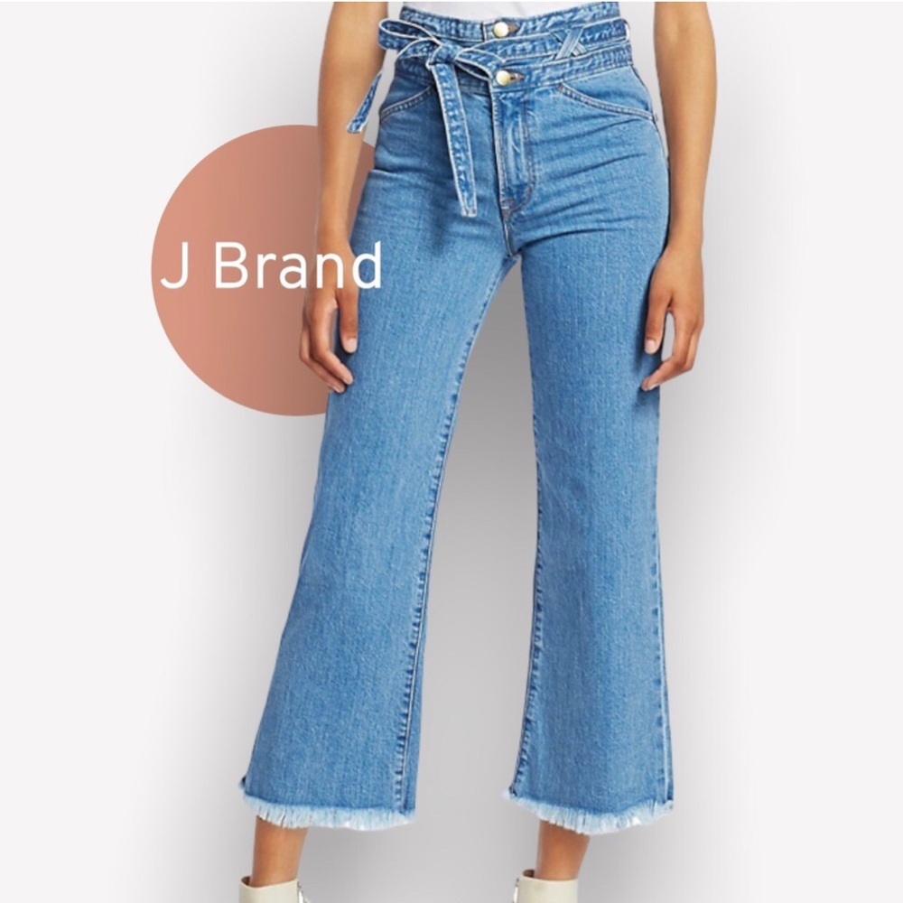 J Brand X Revolve  Sukey Crop High Waist Raw Hem Wide Leg Jeans sz 26
